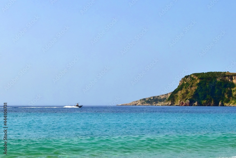 Seascape. Ionian Sea of different colors from emerald to dark blue