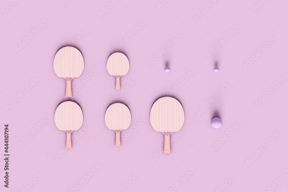 top down view of Ping pong rackets on violet background top down view of Ping pong rackets on violet background