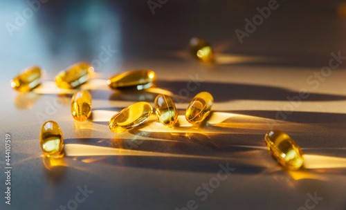 Cod Oil Capsule on counter with  Vitamin D 