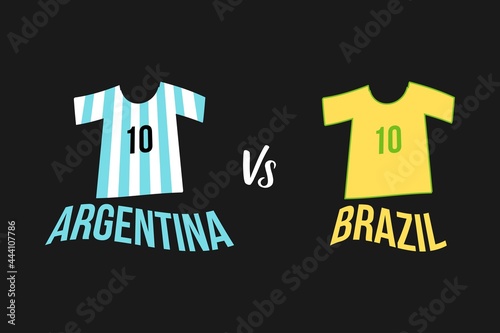Argentina vs Brazil t-shirt Jersey - vector illustration.  Argentina and Brazil typography text