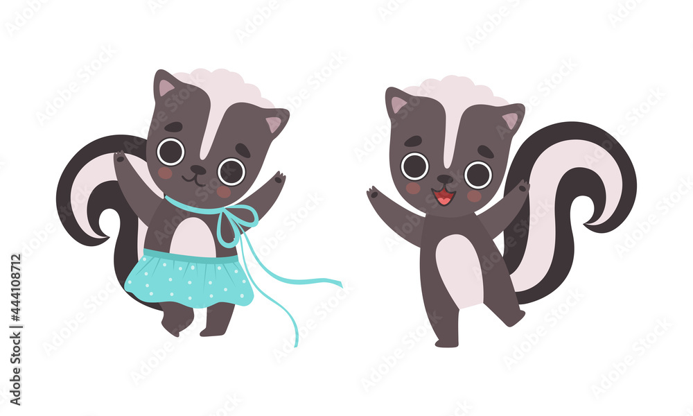 Naklejka premium Adorable Badger Activities Set, Cute Boy and Girl Baby Animal Characters Cartoon Vector Illustration