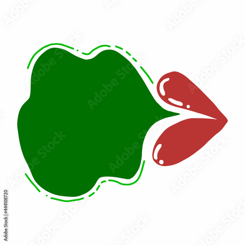 Breath design concept. Open mouth with steam.Bad breath icon in flat style. Color concept art. Stench vapor, stink green aroma with holes. Hand drawn, doodle