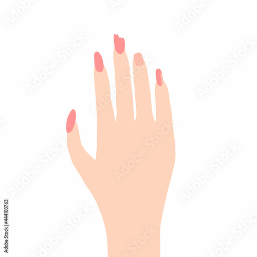 Brittle nails, female hand with thin broken nails. Vector illustration, hand drawn doodle.