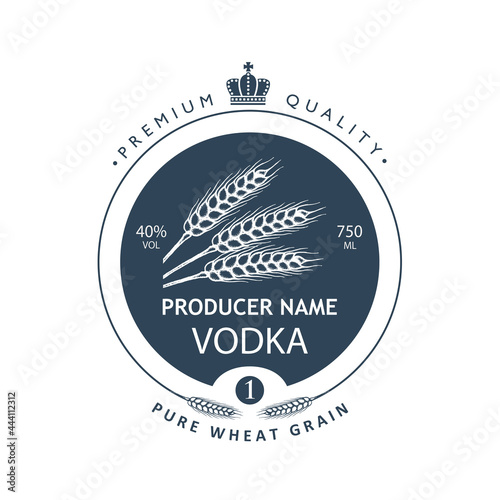 template vodka label with royal crown and ears of wheat in retro style