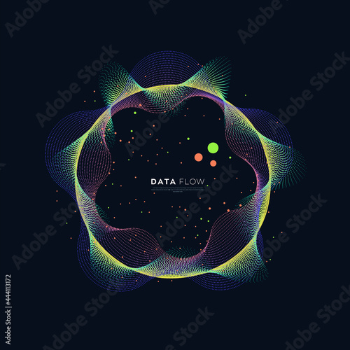 Abstract particles 3d background element, hi-tech and big data algorithms visualization vector illustration with shining dots combination.