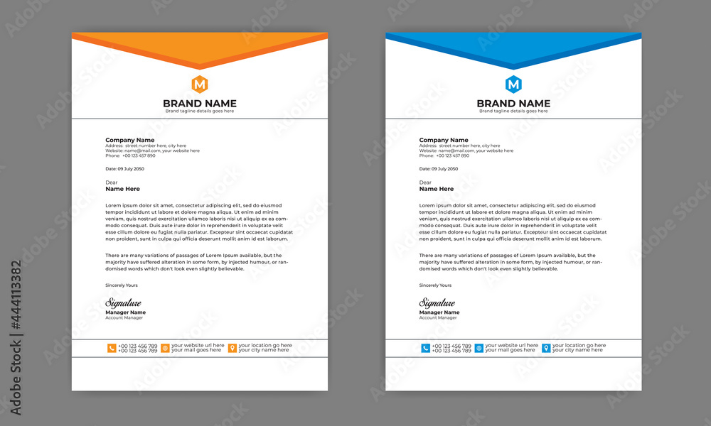 Professional Abstract corporate Letterhead template Design for  Advertising Company Profile Layout, Letterhead Design Simple, And Clean Print-ready with Orange and blue CMYK Color 5