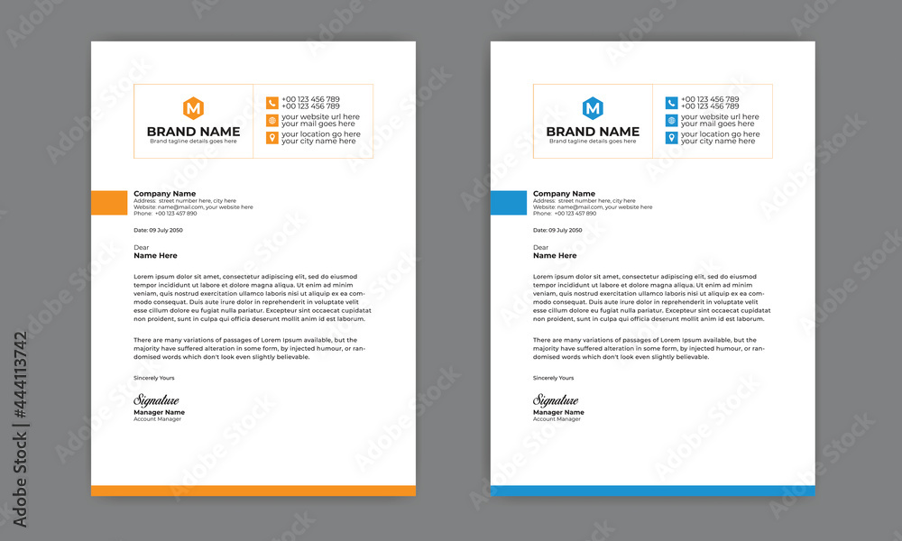 Professional Abstract corporate Letterhead template Design for Advertising Company Profile Layout, Letterhead Design Simple, And Clean Print-ready with Orange and blue CMYK Color 9 Professional Abstract corporate Letterhead template Design for Advertising Company Profile Layout, Letterhead Design Simple, And Clean Print-ready with Orange and blue CMYK Color 9