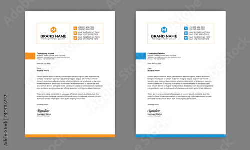 Professional Abstract corporate Letterhead template Design for  Advertising Company Profile Layout, Letterhead Design Simple, And Clean Print-ready with Orange and blue CMYK Color 9