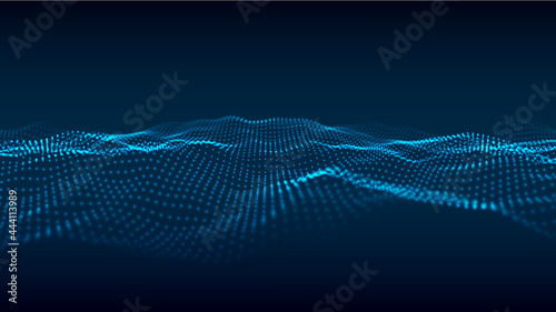 Digital technology wave. Abstract background with dots moving in space. Futuristic modern dynamic wave. Vector illustration.