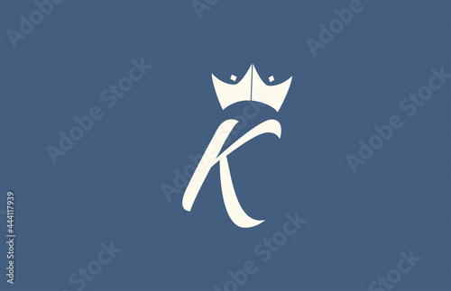 yellow blue hand written K alphabet letter logo icon. Business typography with royal style king crown
