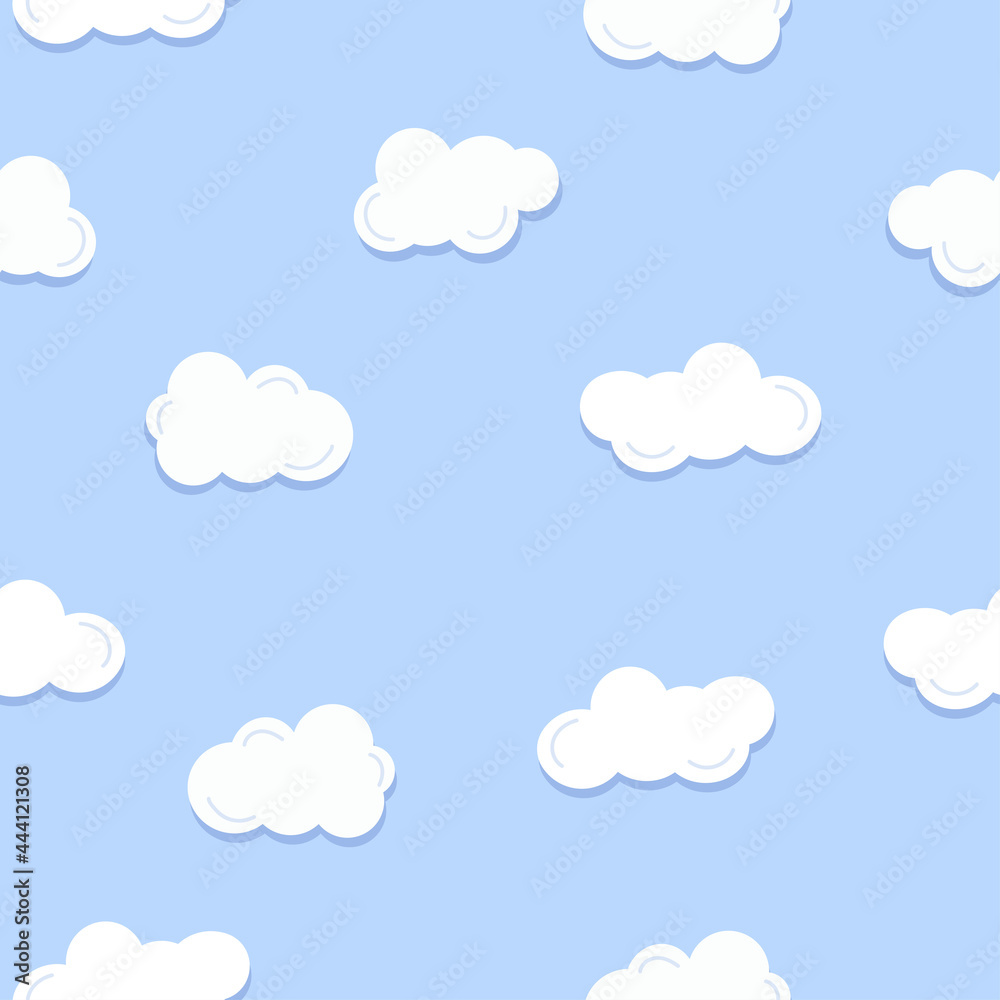Seamless pattern with white cloud on blue background