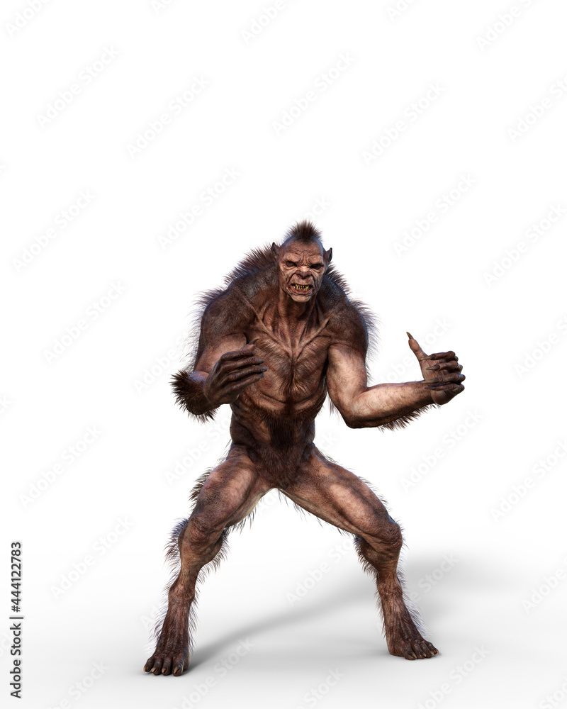 3D illustration of a cursed shapeshifting werewolf from folklore isolated on white. 3D illustration of a cursed shapeshifting werewolf from folklore isolated on white.