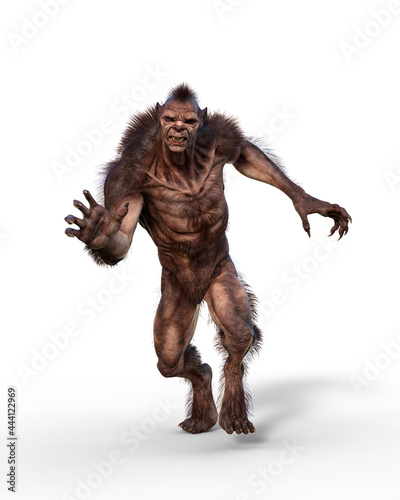 3D illustration of a werewolf or lycanthrope isolated on white.