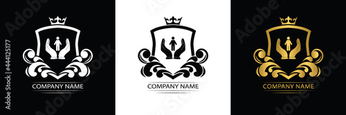 people care logo template luxury royal vector clinic icon company decorative emblem with crown	