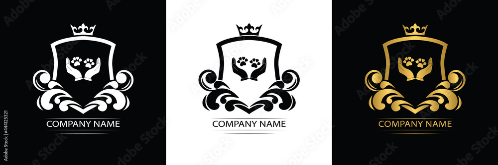 Animal care and protect clinic logo template luxury royal vector company decorative emblem with crown Animal care and protect clinic logo template luxury royal vector company decorative emblem with crown