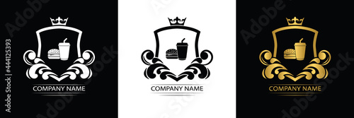 fast food restaurant logo template luxury royal food vector company decorative emblem with crown	