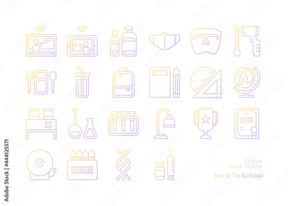22 Icons in gradient line style, suitable for Education or Back To School Theme 22 Icons in gradient line style, suitable for Education or Back To School Theme