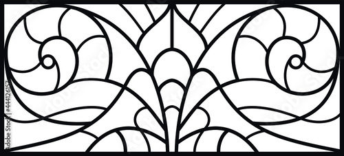 Sketch of a stained glass window. Vector. Abstract stained-glass background. Art Nouveau decor for interior. Geometric traditional pattern. Luxury modern interior. Template for design.
