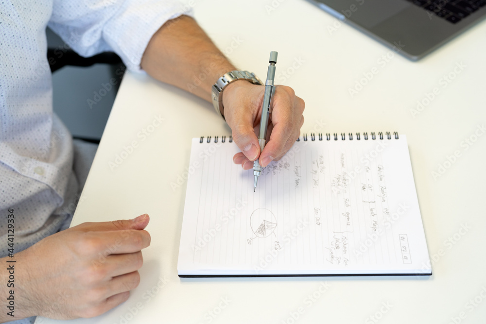 Salesperson sketching some graph and statistics
Salesperson sketching some graph and statistics