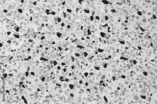 Vector terrazzo flooring marble stone wall texture abstract background. black and gray stone on white terrazzo floor tile 
