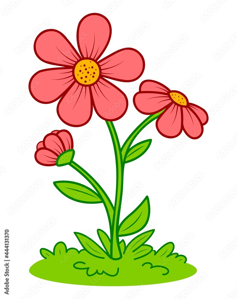 Cute flower cartoon. Flower and grass clipart vector illustration