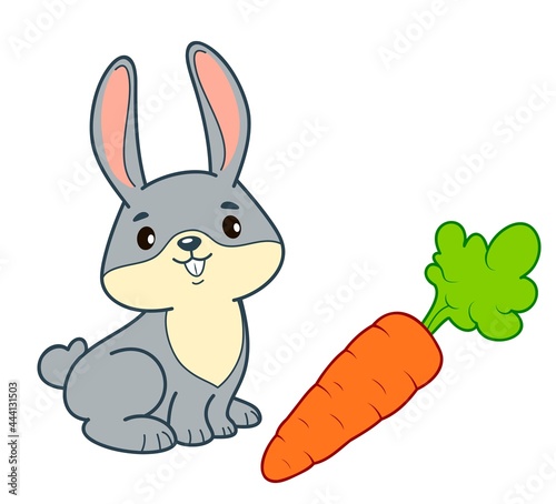 Cute rabbit cartoon. Bunny and carrot clipart vector illustration