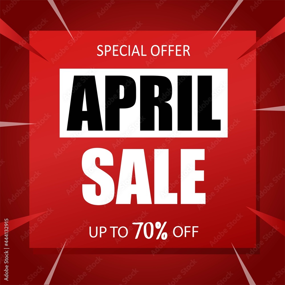 April sale banner special seasonal offer advertising up to 70% off discount template design vector illustration.