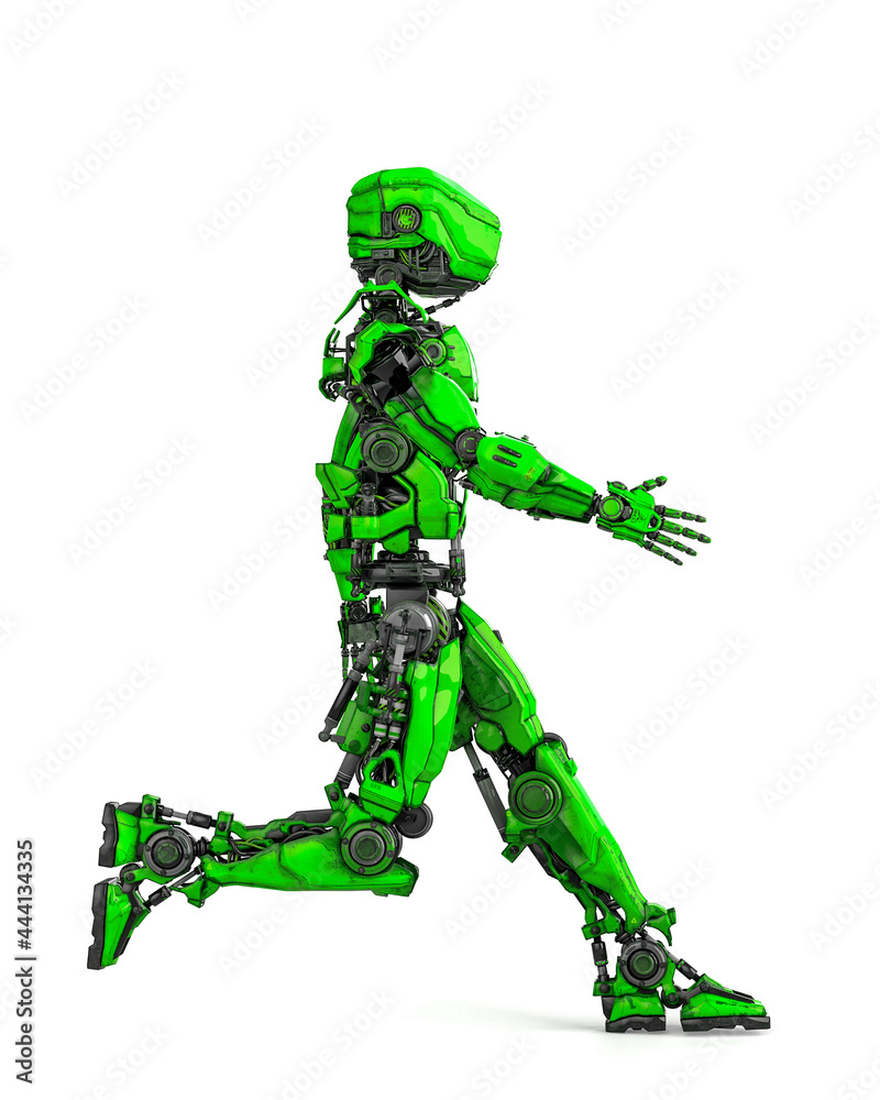 mega robot is walking on white background side view mega robot is walking on white background side view