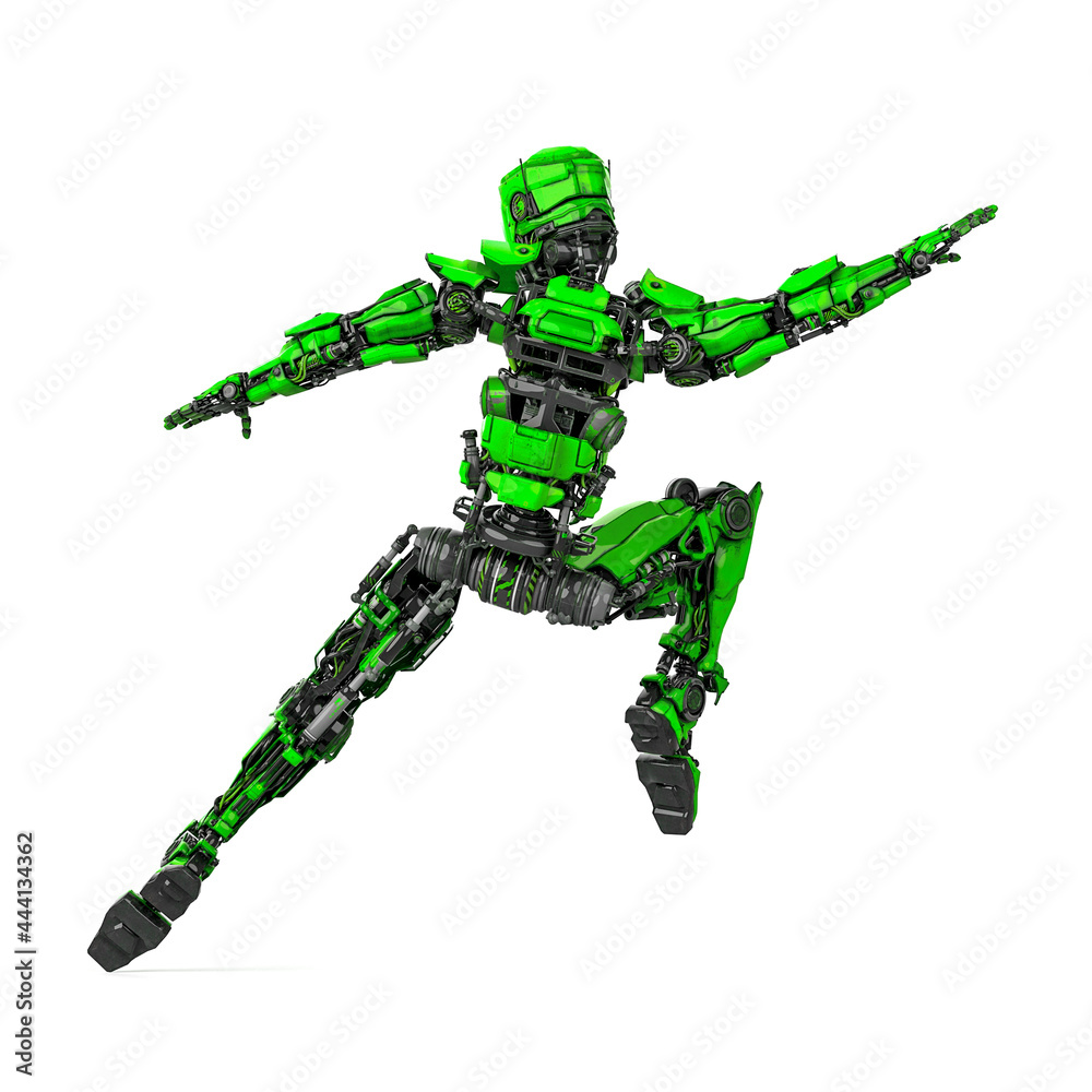 mega robotin action on white background rear view mega robotin action on white background rear view