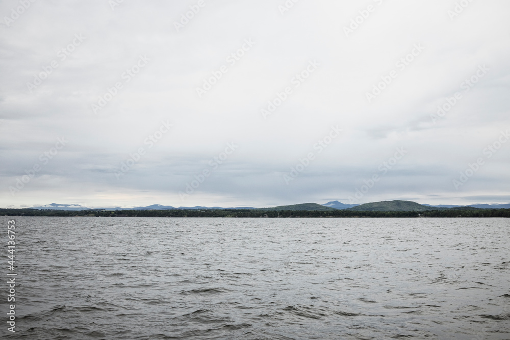 Panoramic view of the mountains of Vermont from Lake Champlain Panoramic view of the mountains of Vermont from Lake Champlain