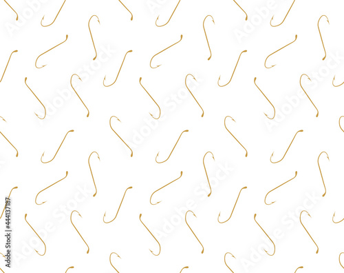 Gold hooks. Fishing seamless pattern.