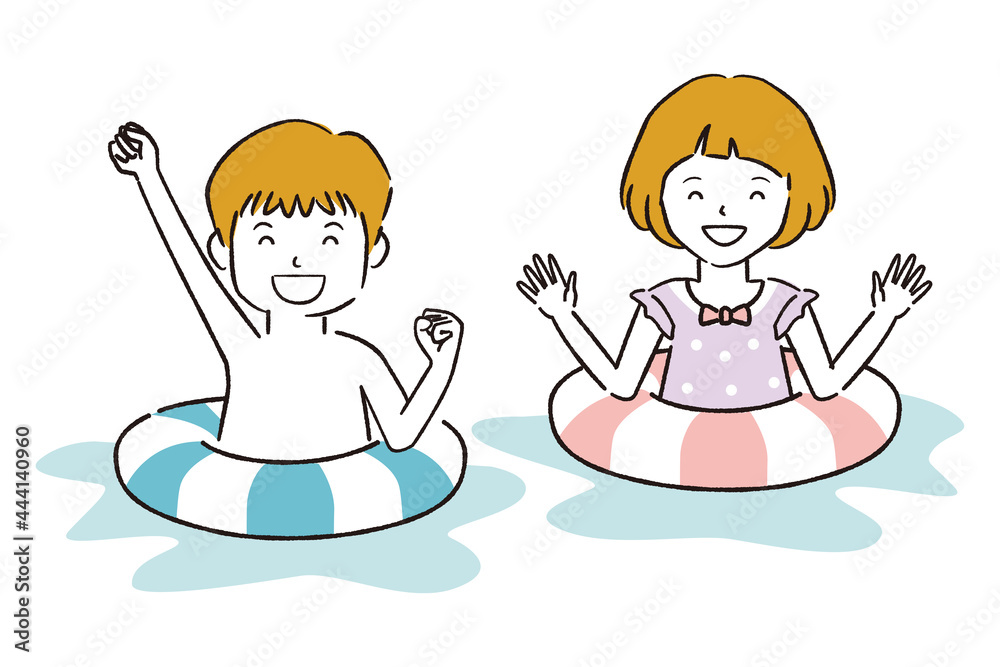 手書き線画カラーイラスト 男の子と女の子 水着と浮き輪 Vector De Stock Adobe Stock 手書き線画カラーイラスト 男の子と女の子 水着と浮き輪 Vector De Stock Adobe Stock