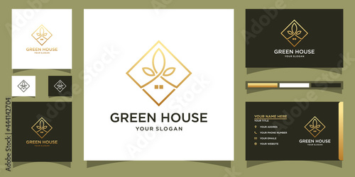 Green house logo template with modern concept and business card design