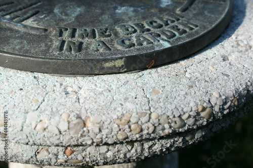 closeup of old garden sundial