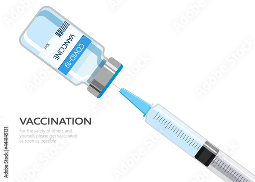 Covid-19 Coronavirus concept. yringe and blue vaccine vial，Health illustration