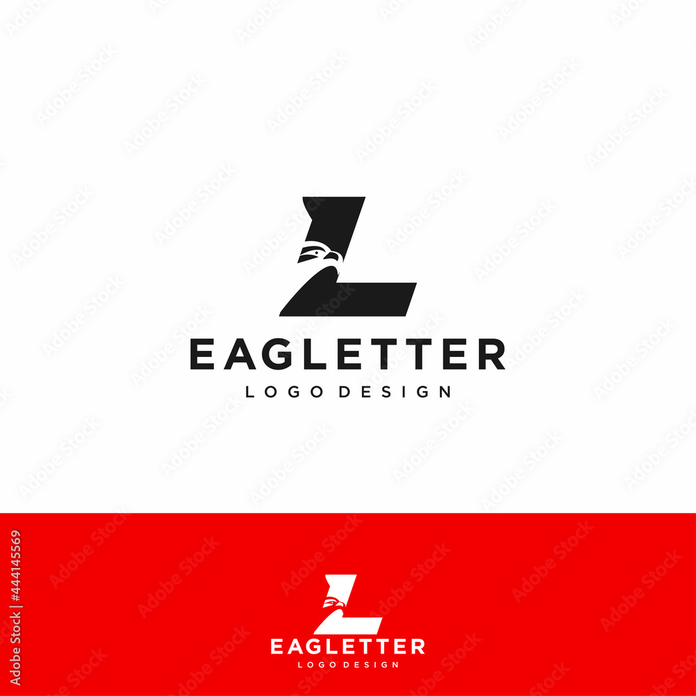 Letter L eagle head logo black vector color and red background art ...