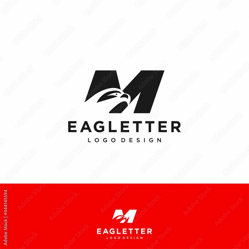 Obraz premium Letter M eagle head logo black vector color and red background art
