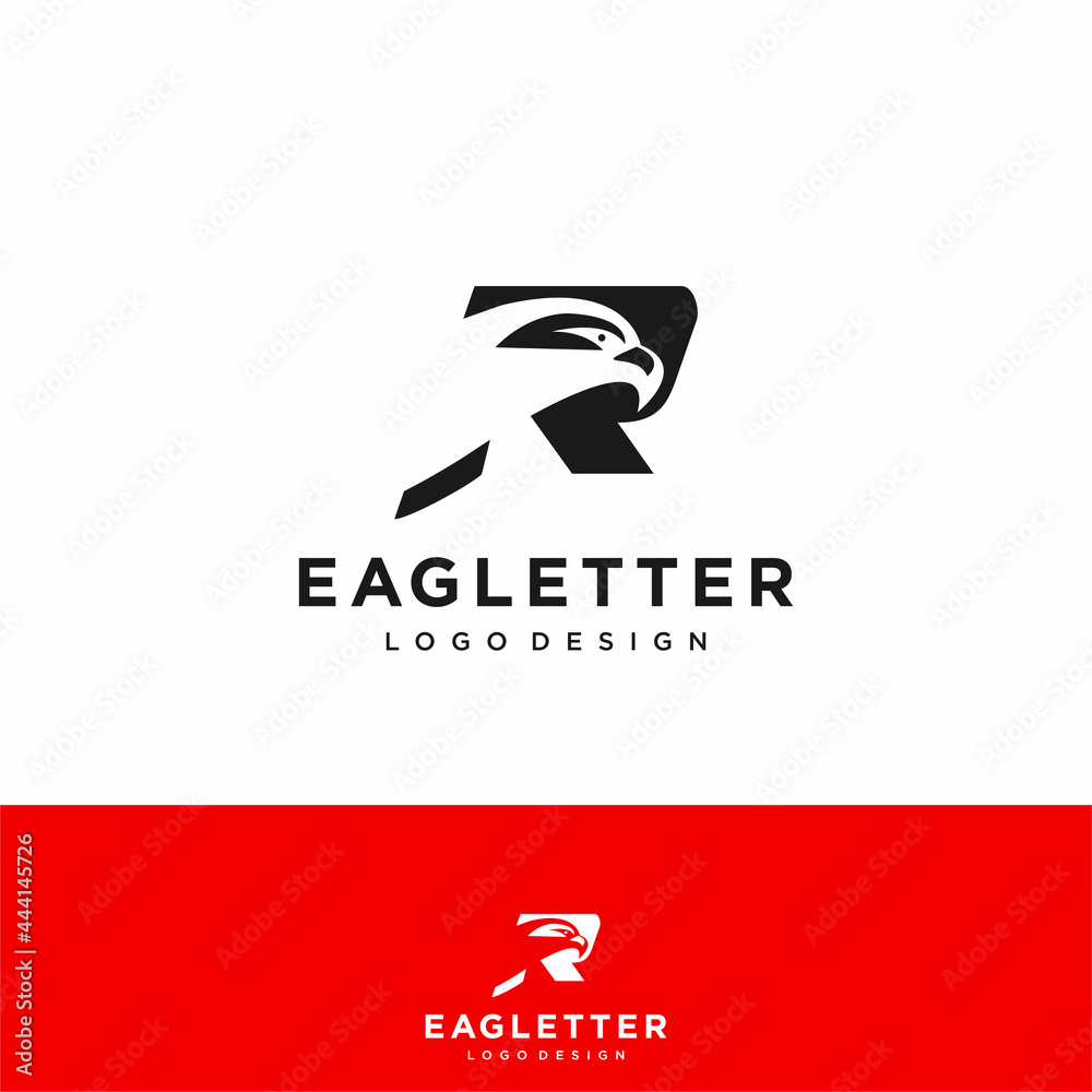 Fototapeta premium Letter R eagle head logo black vector color and red background art