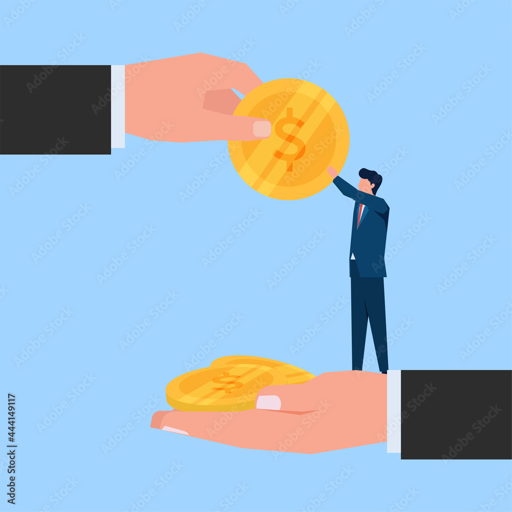 Man receive coin from hand for donation. Man receive coin from hand for donation.