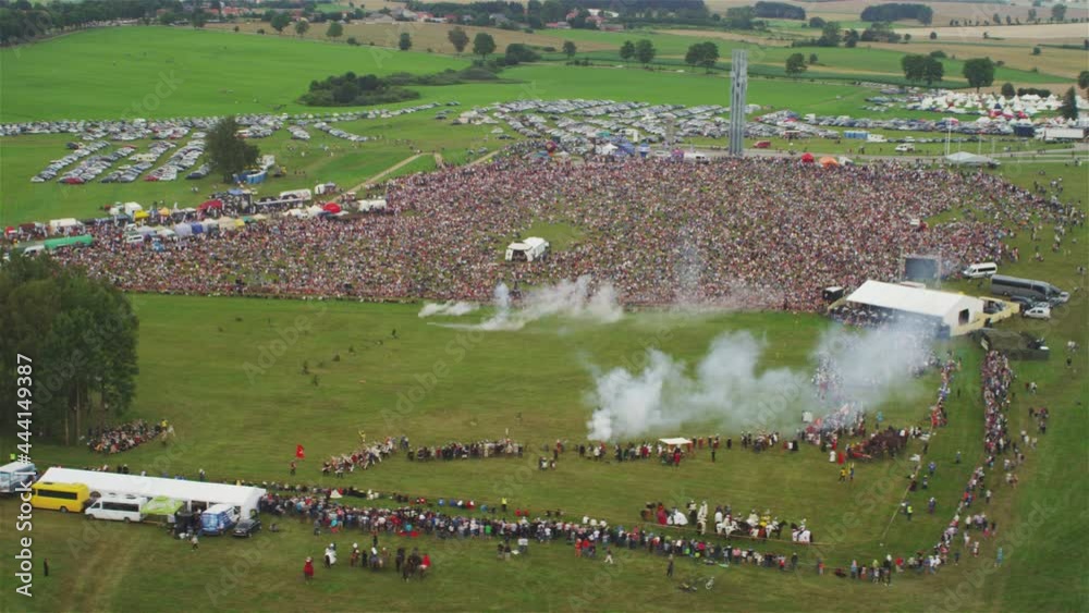 Staging of the medieval Battle of Grunwald, Teutonic knights fighting
