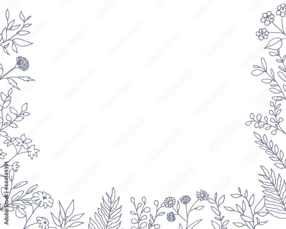 線画タッチ手書きの草木と花フレーム Set of floral elements for graphic and web design. Vector illustrations for beauty, 線画タッチ手書きの草木と花フレーム Set of floral elements for graphic and web design. Vector illustrations for beauty,