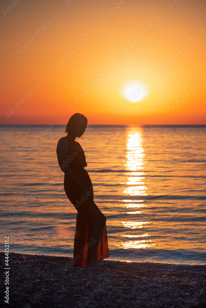 Fototapeta premium silhouette of a person at sunset