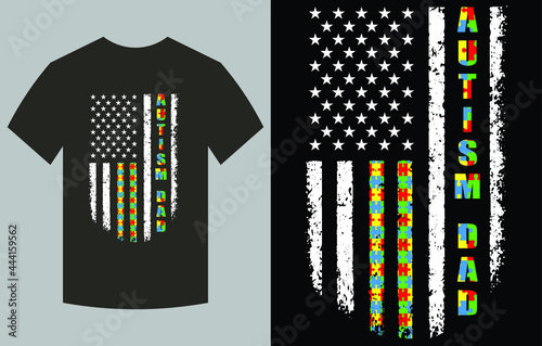 Autism Dad Distressed American Flag T-Shirt Vector Design, Fathers Day Gift, Autism Dad Father's Day T-Shirts