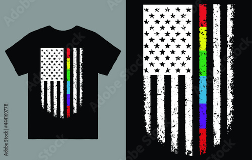Gay Pride Rainbow American Flag Men's T-shirt Vector Design