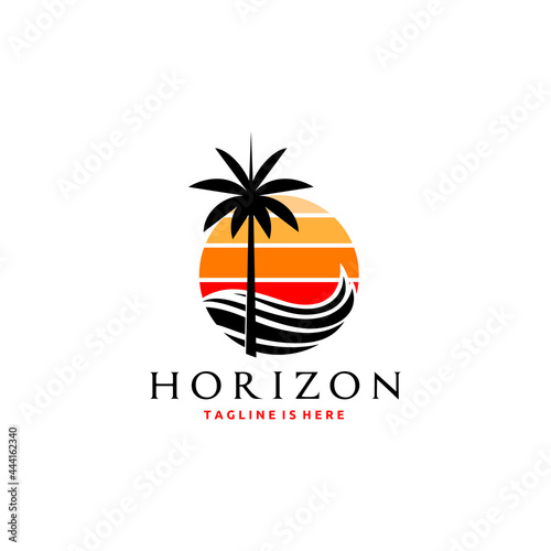 Free Download Coconut Tree Tropical Paradise with Wave and Sun Logo Template Design Vector Illustration - GFXLoad