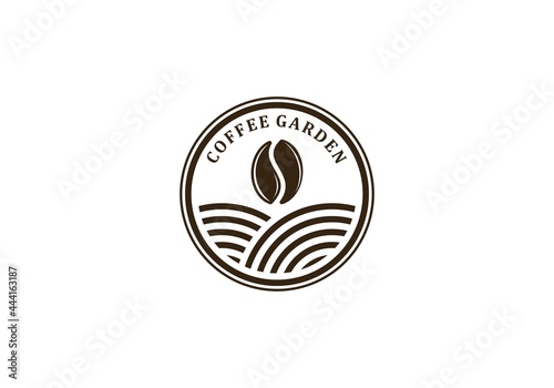 logo for coffee plantation with coffee farm and coffee beans illustration
