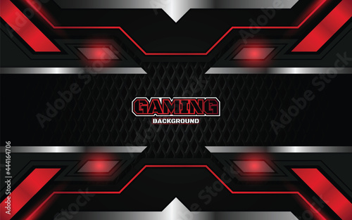 Abstract futuristic geometric black and red gaming background with modern esport shapes. Vector design template technology concept can use element game banner, sport poster, cyber wallpaper, web