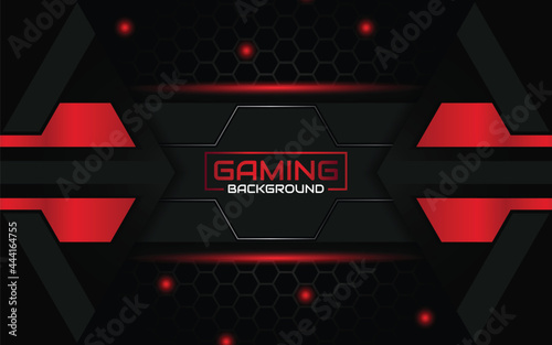 Abstract futuristic geometric black and red gaming background with modern esport shapes. Vector design template technology concept can use element game banner, sport poster, cyber wallpaper, web photo