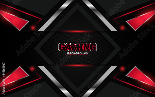 Abstract futuristic geometric black and red gaming background with modern esport shapes. Vector design template technology concept can use element game banner, sport poster, cyber wallpaper, web