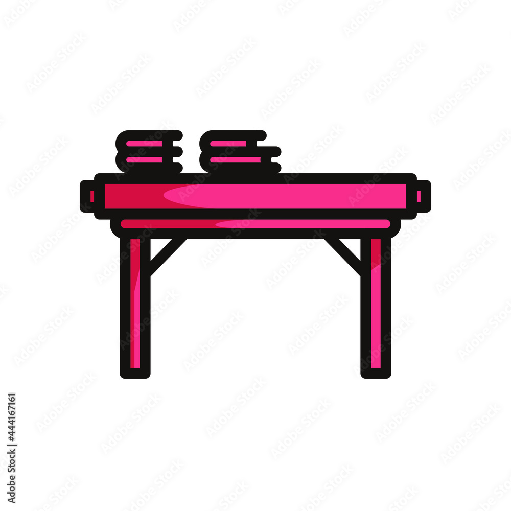 Simple symbol of a study desk, red colored in black line art style and shadow details. Simple symbol of a study desk, red colored in black line art style and shadow details.